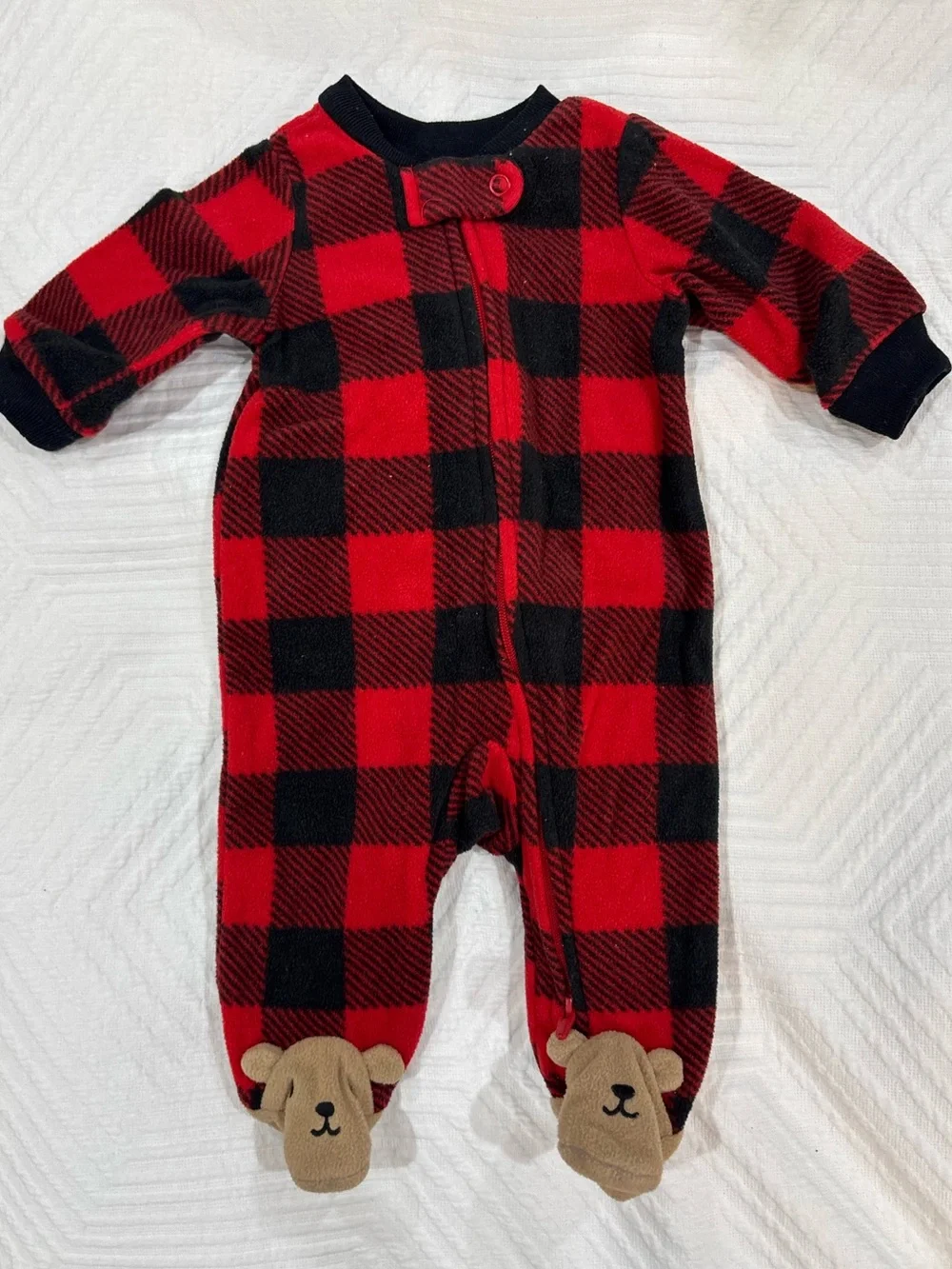 Carter's Red & Black Buffalo Plaid Fleece Zip Footed Sleeper